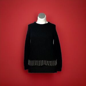 Michael Kors Size XL Black Chunky Ribber Studded Cotton Sweater